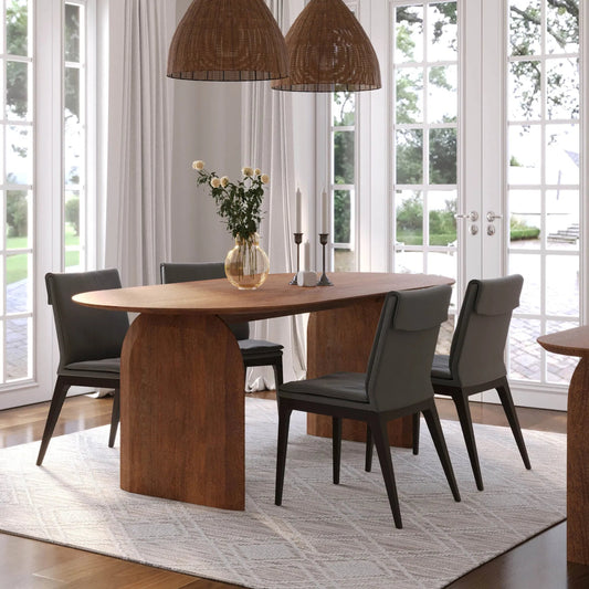 Domingo Dining Table by LH Imports in pecan. Made from unique in a transitional style.