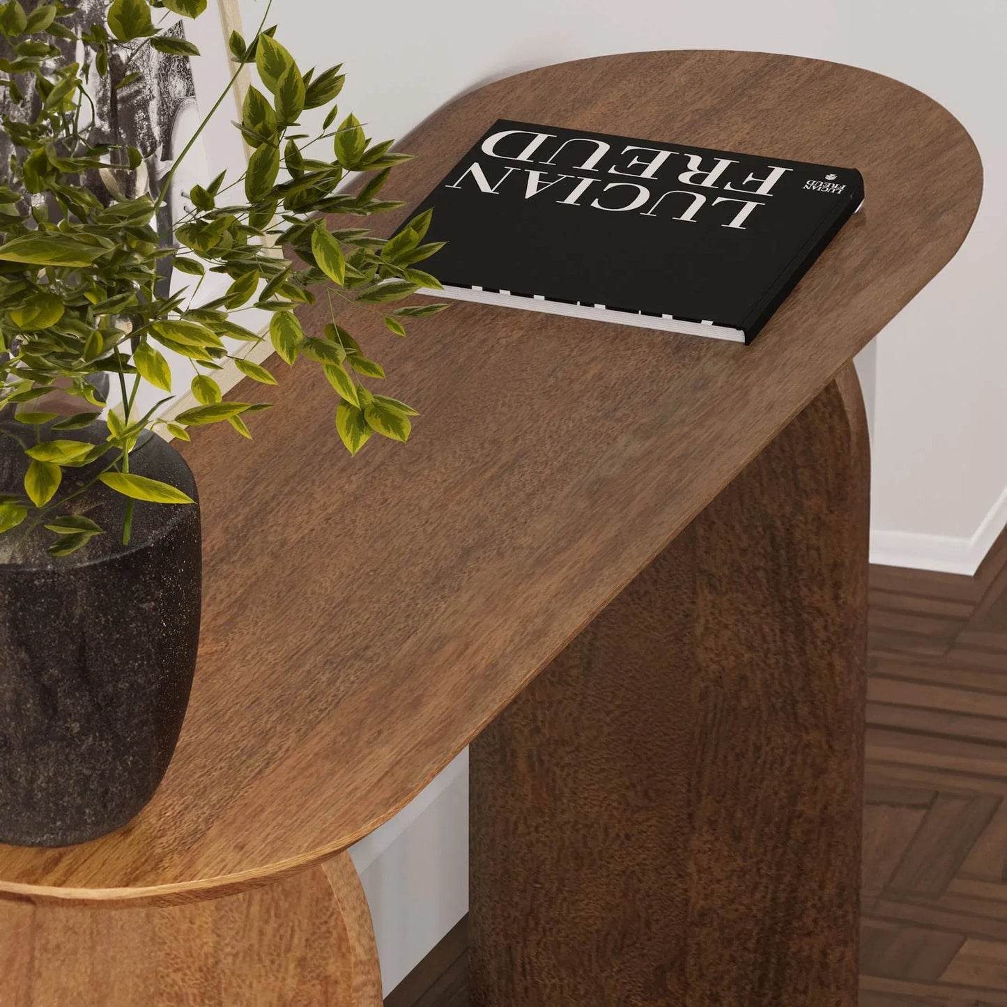 003 SI-2325091 | Lifestyle | Domingo Console by LH Imports in brown and pecan. Made from solid acacia in a unique style.