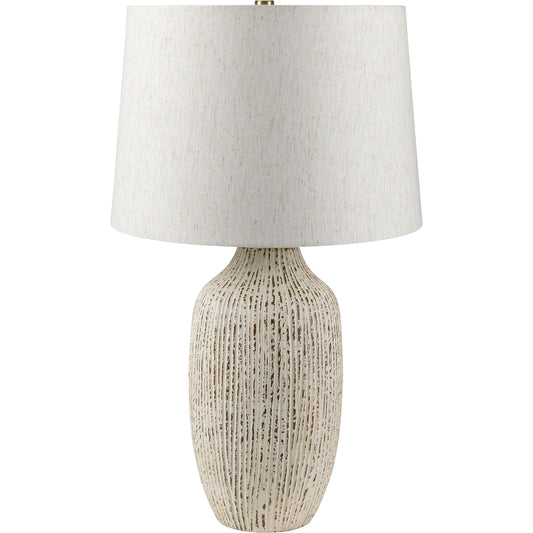 001 SI-2168137 | Primary Silo | Judarn Table Lamp - 531750 by Livabliss in body: white, shade: beige, finial: metallic - brass, harp: metallic - brass, cord: translucent and coloredplated. Made from ceramic, linen, polyester, iron in a modern style.