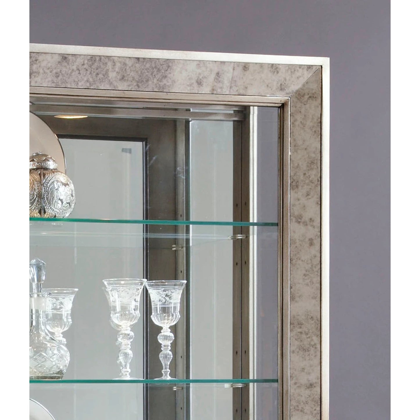 004 SI-2155641 | Closeup | Side Entry Curio by Pulaski Furniture in platinum. Made from select hardwoods in a modern style.