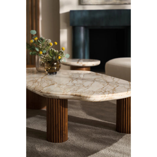 Seychelles Cocktail Table by Caracole in retro walnut. Made from walnut, stone in a modern style.