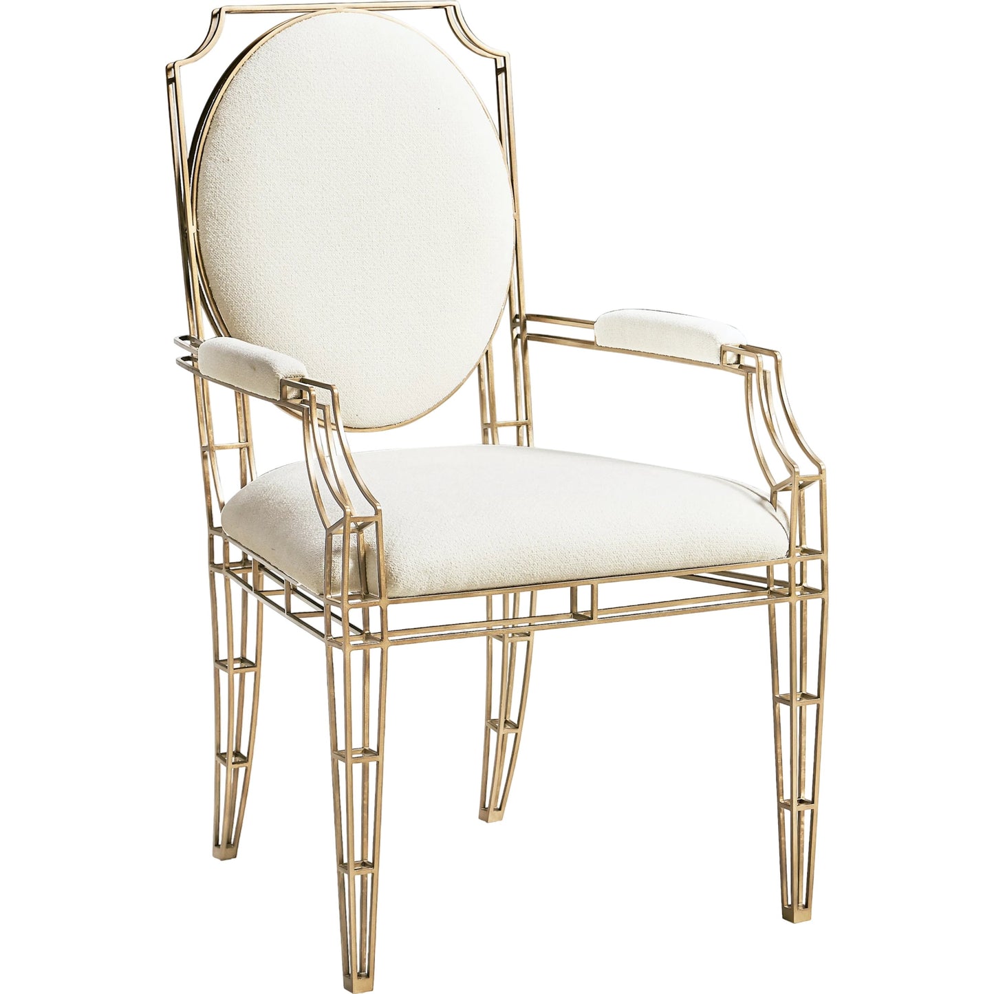 001 SI-2186343 | Primary Silo | Xo Arm Chair (Set of 2) by Jonathan Charles in white and bronze. Made from stainless steel, foam, fabric in a traditional style.