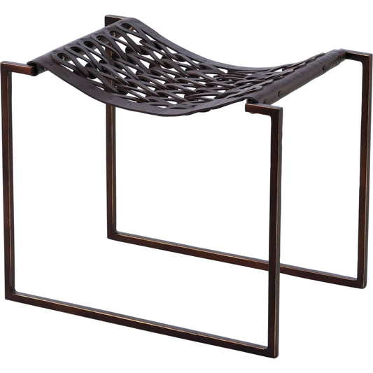 Knit And Pearl Stool by Global Views in bronze. Made from iron, leather in a modern style.