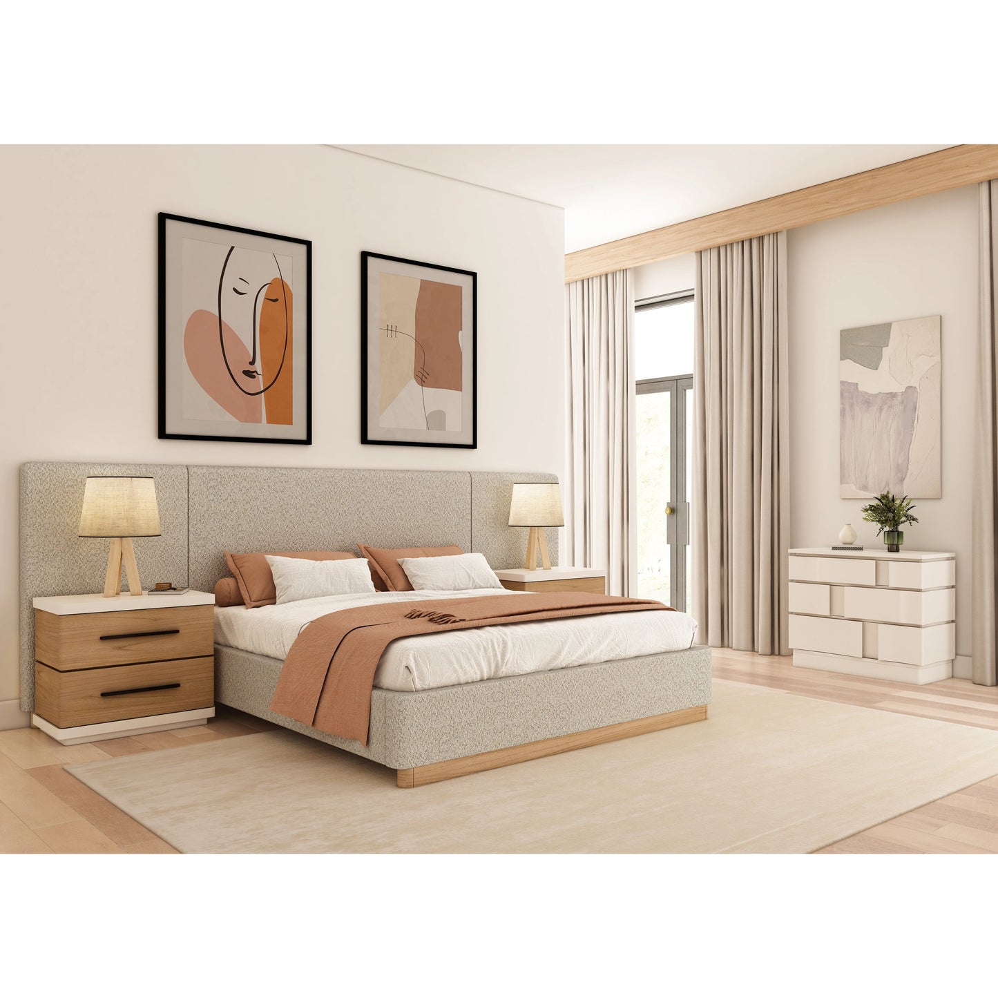 005 SI-2065163,SI-2065191,SI-2065192 | Lifestyle | Portico Upholstered Bed with End Panel by A.R.T. Furniture in sienna. Made from parawood solids, foam, fabric in a modern style.