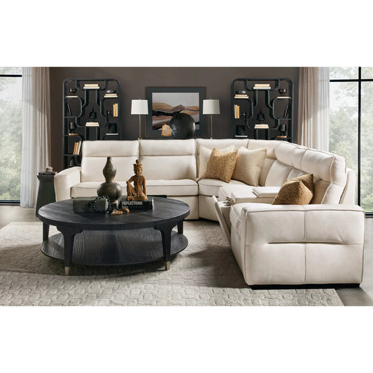 Vann Six-Piece Power Sectional by Hooker Furniture in white and dark wood. Made from leather, semi-aniline top grain, splits leather in a unique style.