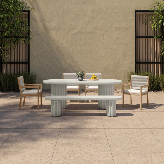 Eris Outdoor Dining Bench by Moe's Home Collection. Made from fiberglass reinforced concrete, steel connecting table top in a transitional style.