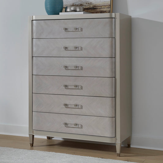 Zoey Chest by Pulaski Furniture in champagne. Made from poplar wood, mdf, primavera veneers in a modern style.