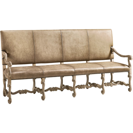Sagehill Leather Banquette Bench by Jonathan Charles in timberon grey oak. Made from oak in a traditional style.