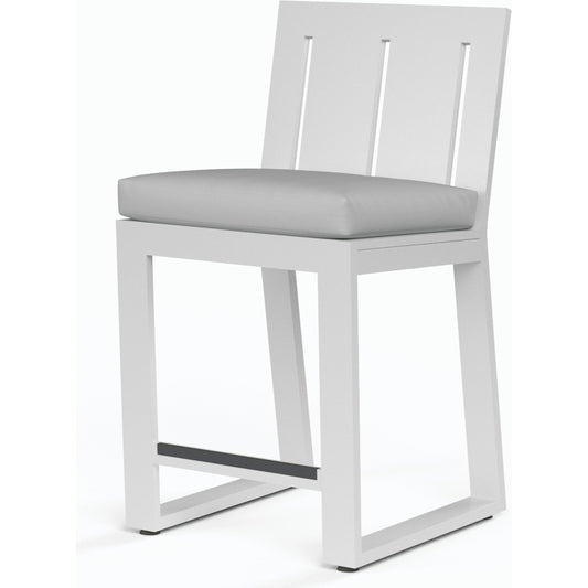 Newport Outdoor Barstool by Sunset West in frost. Made from aluminum in a modern style.