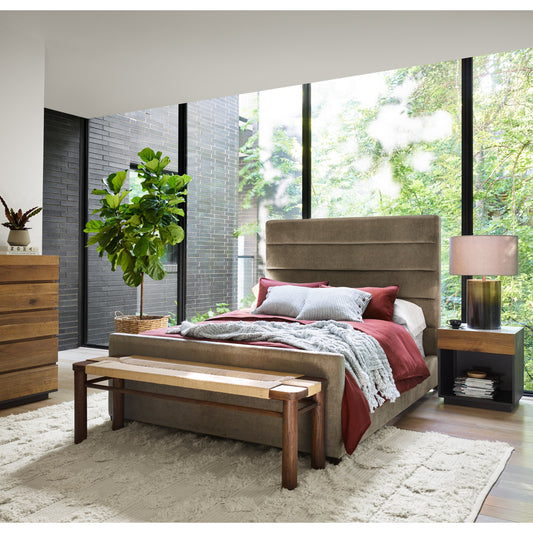 Shona Bench by Four Hands in russet mahogany, vintage cotton. Made from solid mahogany, cotton rope in a rustic style.