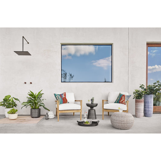 Phoenix Outdoor Accent Stool by Four Hands in vintage white. Made from 100% polyethylene, aluminum in a coastal style.