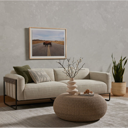 Phoenix Outdoor Coffee Table by Four Hands in vintage white. Made from 100% polyethylene, aluminum in a cottage & farmhouse style.