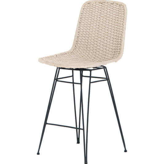 Dema Outdoor Swivel Counter Stool by Four Hands in natural rope, charcoal iron. Made from iron, 100% polypropylene in a coastal style.