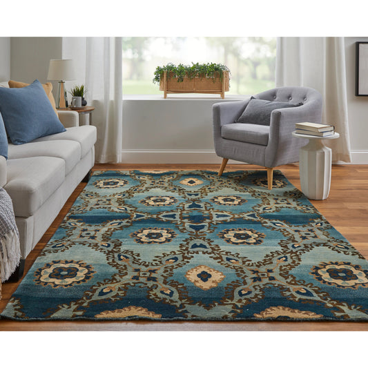 Amzad Transitional Ikat Rug - 6116F by Feizy in blue, gray, tan. Made from wool in a unique style.