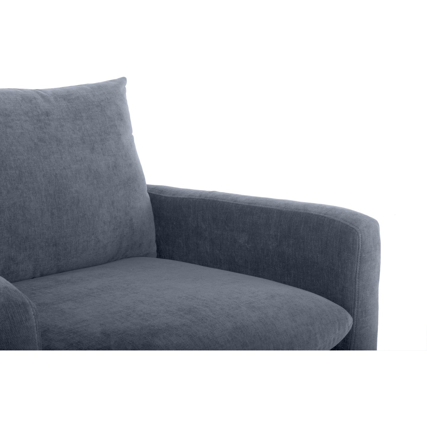 002 SI-1771792 | Closeup | Paris Armchair by Moe's Home Collection in blue. Made from upholstery: 100% polyester, pine, plywood frame, webbing support, steel legs, foam in a transitional style.