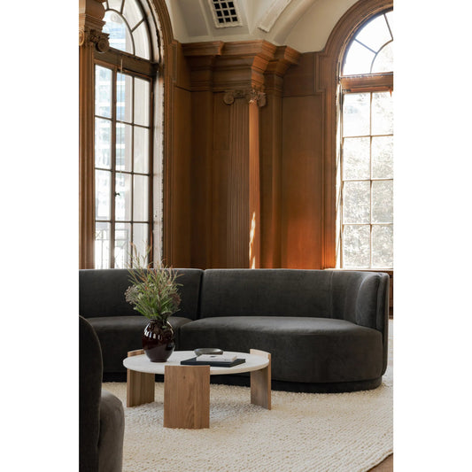 Yoon 2 Seat Sofa by Moe's Home Collection in umbra grey. Made from upholstery: 100% polyester, fsc wood 100% on frame, webbing, coil spring support, high resilience fire retardant foam, fiber fill in a transitional style.