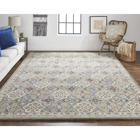 Rylan Transitional & Botanical Rug - 8638F by Feizy in taupe, ivory, red. Made from wool in a unique style.