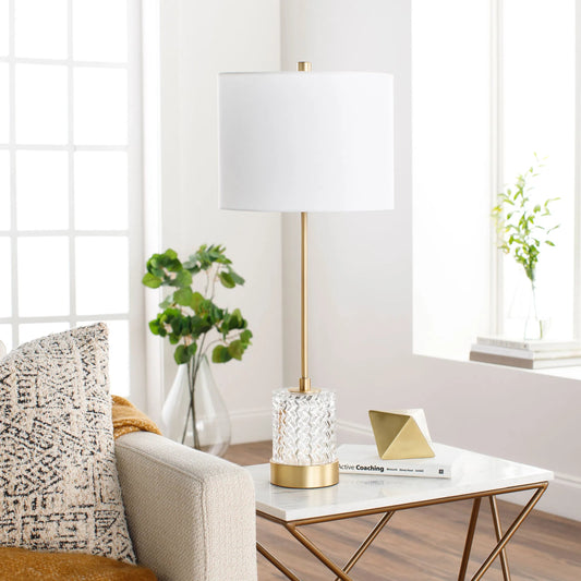 Janessa Lamp - 23755 by Surya in metallic brass, white, translucent, clear and white. Made from polyester, glass, metal in a transitional style.