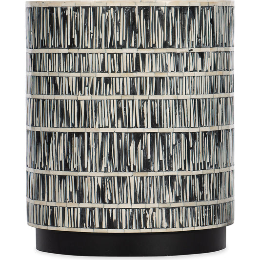 Melange Callum Round Accent Table by Hooker Furniture in black. Made from bone inlay with iron in a eclectic & global style.