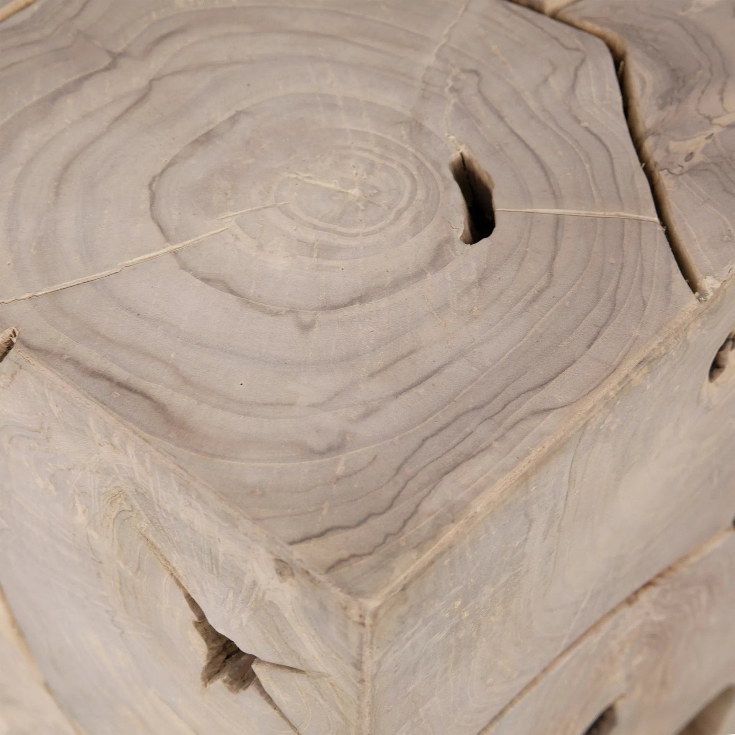 002 SI-2075431 | Closeup | Scarlett Reclaimed Teak Side Table by Arch & Plane in white, grey and bleached wax sealed finish. Made from teak wood in a modern style.