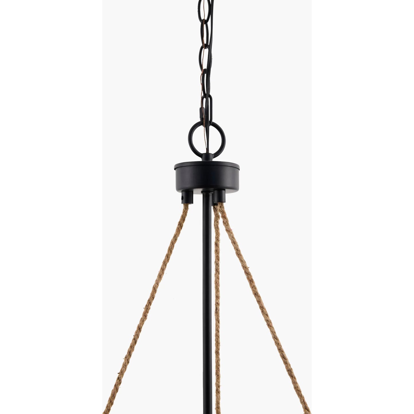 002 SI-2459444 | Closeup | Joti Chandelier by Surya in black, brown. Made from iron, rattan in a rustic style.