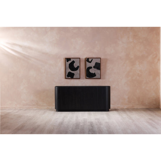 Wells I Framed Painting by Moe's Home Collection. Made from acrylic paint on canvas under glass, brown timber frame in a modern style.