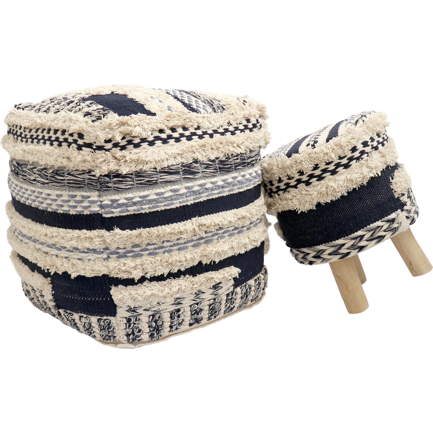 003 SI-2030359 | Additional Silo | Grand Canyon Navy Stool by Pasargad Home in navy. Made from 100% premium cotton in a cottage & farmhouse style.
