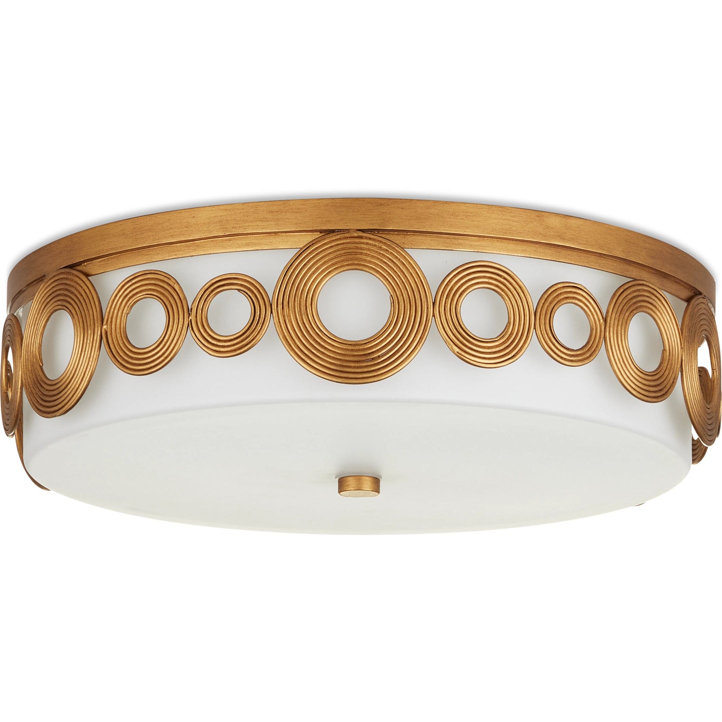 005 SI-2191730 | Additional Silo | Gyges Flush Mount by Currey and Company in brass, opaque white. Made from wrought iron, glass in a modern style.