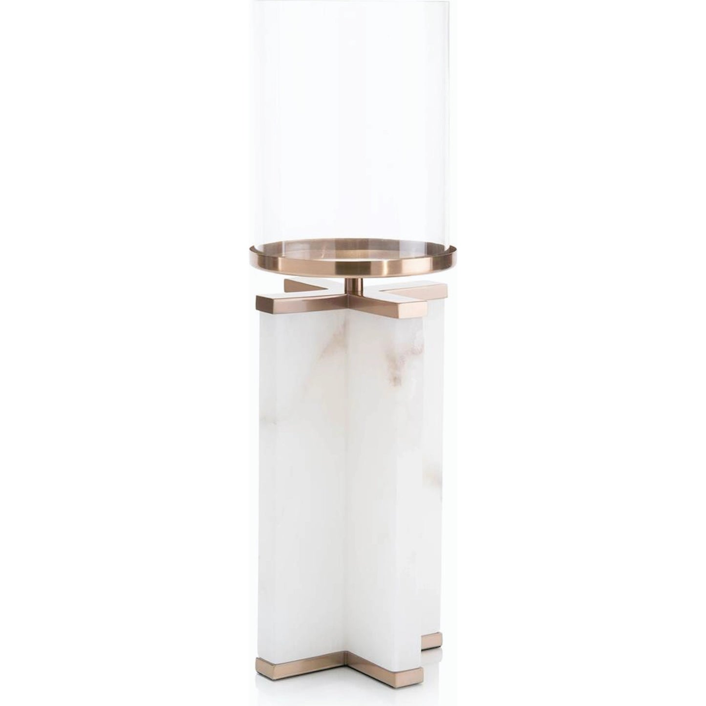 002 SR-771586 | Primary Silo | Alhambra Candle Holder by John-Richard in alabaster, bronze and white alabaster, coffee bronze, cream. Made from alabaster, glass, iron in a transitional style.