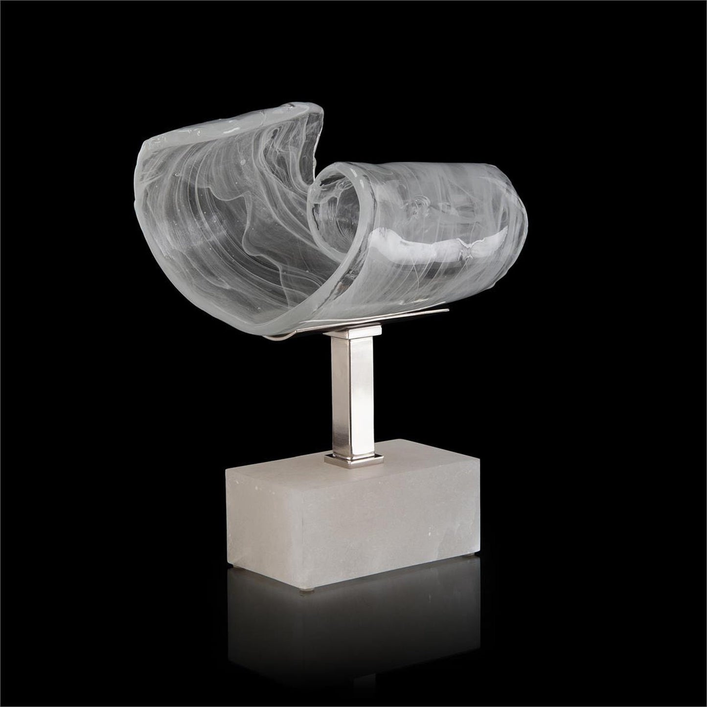 003 SR-863437 | Additional Silo | Clear and White Horizontal Glass Curl by John-Richard in alabaster, clear, nickel, white. Made from glass, nickel in a modern style.