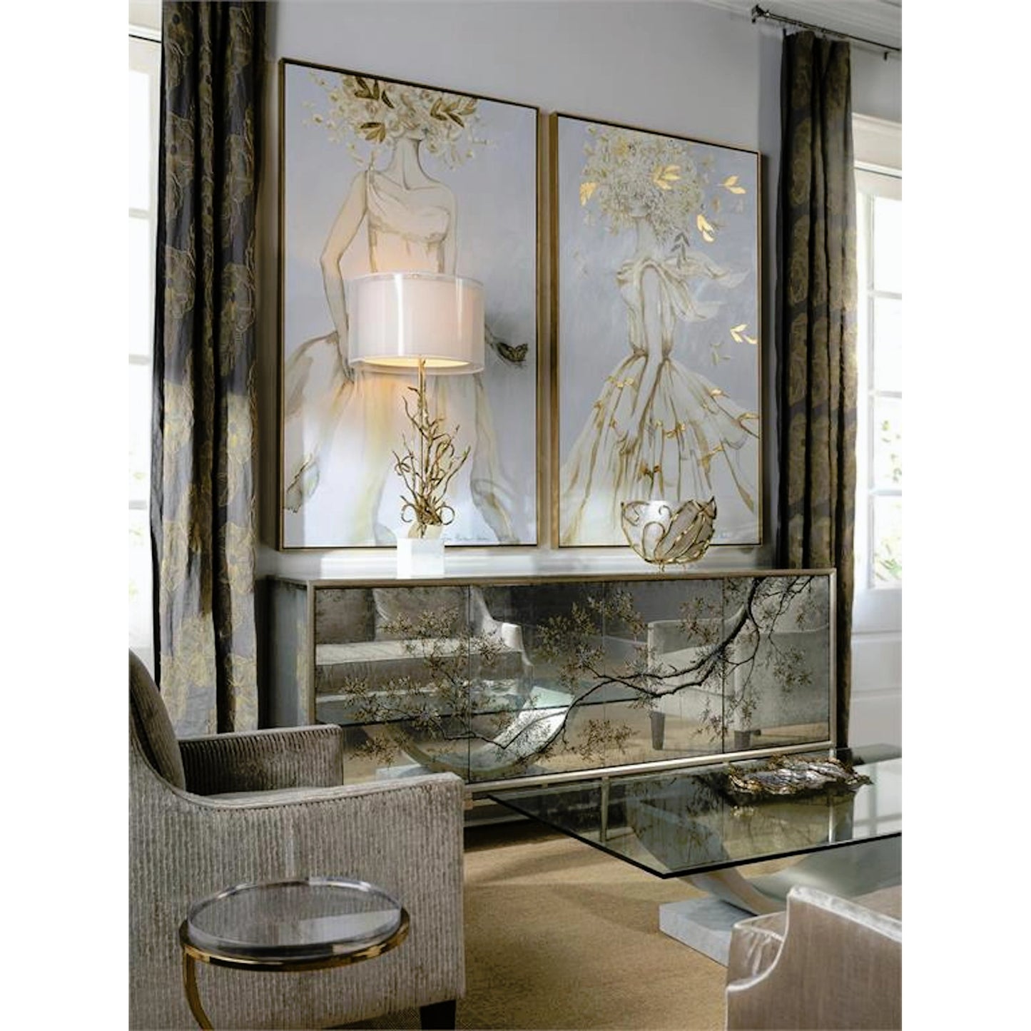 004 SR-863723 | Closeup | Double Oyster Bowl by John-Richard in gold, silver. Made from unique in a transitional style.