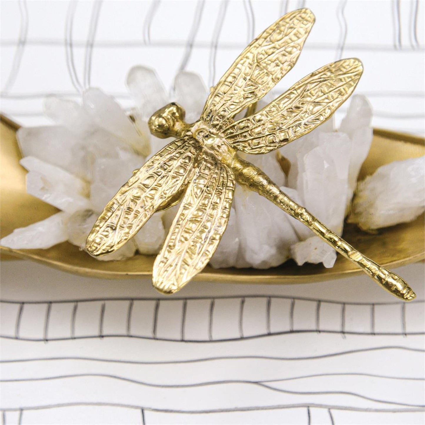 003 SR-863727 | Closeup | Dragonfly Box by John-Richard in black, brass, gold, white. Made from brass in a modern style.