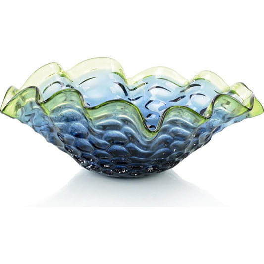 Royal and Emerald Handblown Glass Bowl by John-Richard in royal, emerald. Made from glass in a transitional style.