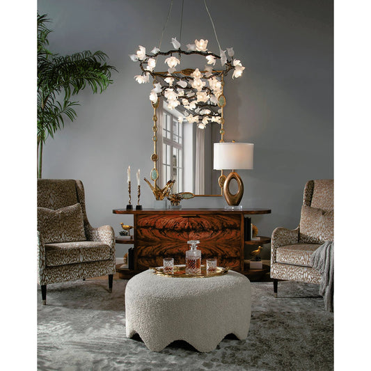 Fleur Stone Tray by John-Richard in natural and polished brass. Made from stone in a transitional style.