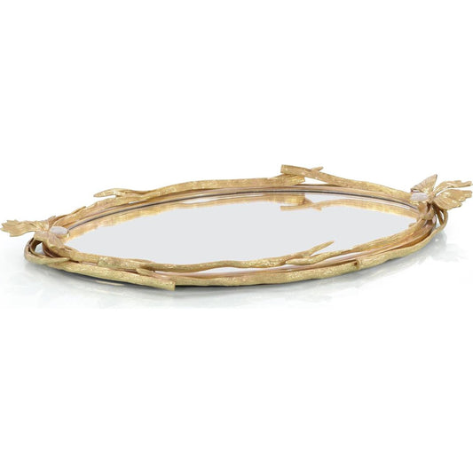 Fleur Stone Tray by John-Richard in natural and polished brass. Made from stone in a transitional style.