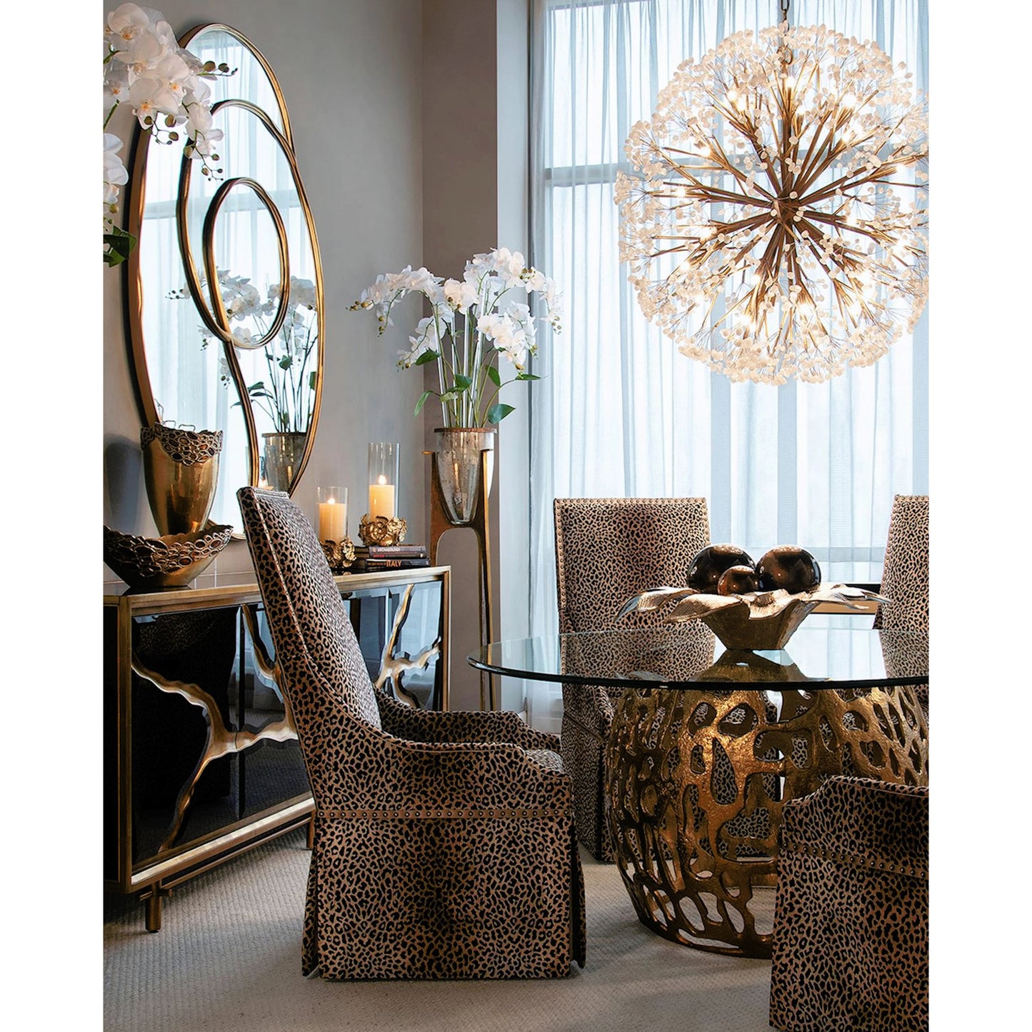 002 SI-1903814 | Closeup | Brass Flowers & Glass Vase I by John-Richard in brass. Made from brass, glass in a transitional style.