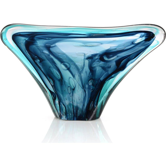 Sapphire Handblown Glass Sculpture by John-Richard in blue, turquoise. Made from unique in a modern style.