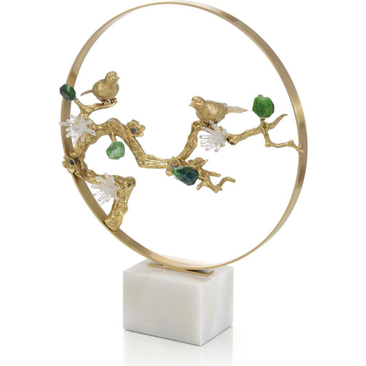 Brass Bird Agate Sculpture by John-Richard in brass, green. Made from unique in a modern style.