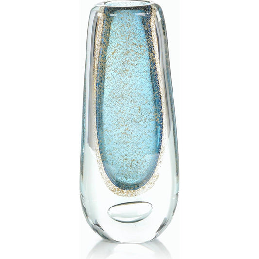 Gold Flecked Blue Handblown Glass Vase by John-Richard. Made from unique in a modern style.