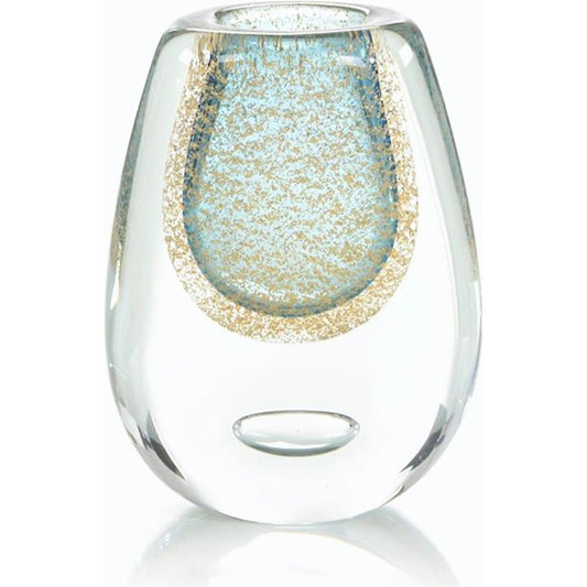Gold Flecked Blue Handblown Glass Vase by John-Richard. Made from unique in a modern style.