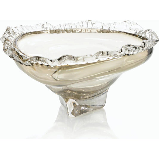 Brown and Clear Ruffled Handblown Glass Bowl by John-Richard. Made from unique in a modern style.