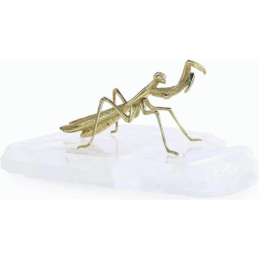 Brass Mantis Sculpture on Selenite by John-Richard. Made from unique in a modern style.