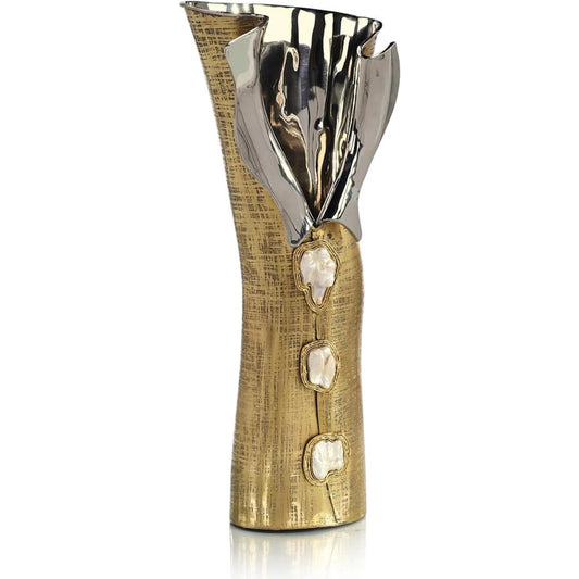001 SI-2373090 | Primary Silo | Chemise Vase by John-Richard in brass, nickel, pearl. Made from brass, nickel, mother of pearl in a modern style.