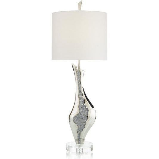 Polished Nickel Glass Geode Table Lamp by John-Richard in polished nickel. Made from glass in a modern style.