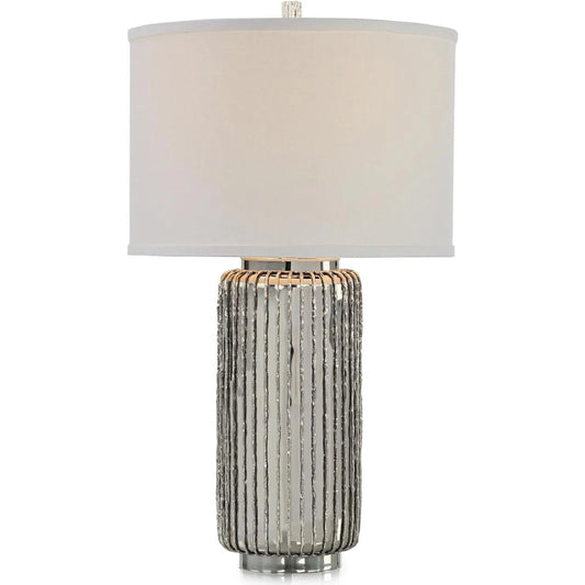 Crista Table Lamp by John-Richard in nickel, white and polished nickel. Made from metal, silk in a transitional style.