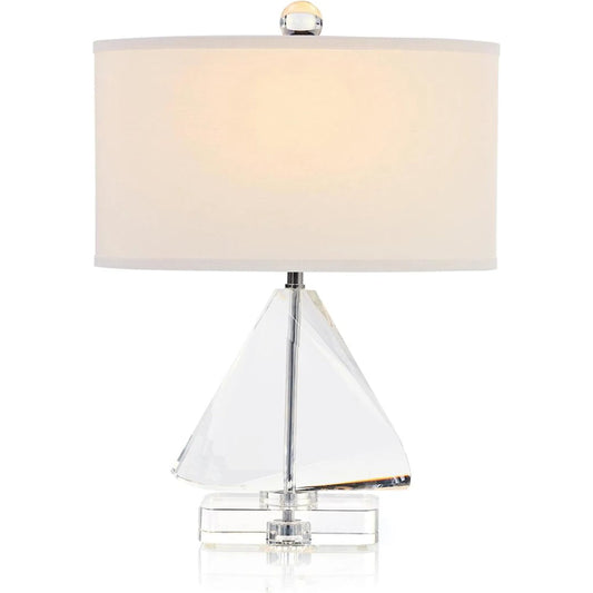 Acute Table Lamp by John-Richard in clear, nickel, white and polished nickel. Made from clear crystal, nickel, drum in a modern style.