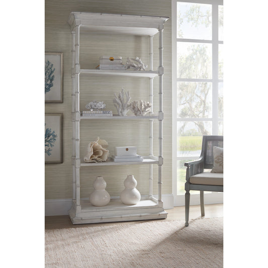 Charleston Etagere by Hooker Furniture in white heron. Made from maple veneers, resin in a traditional style.