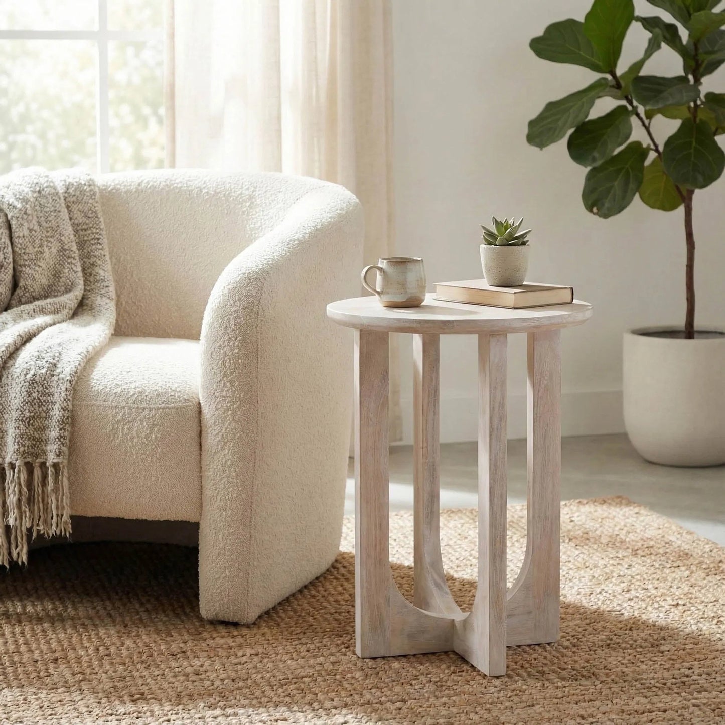 008 SI-2325096 | Lifestyle | Sasha Side Table by LH Imports in white and whitewash. Made from mango wood in a unique style.