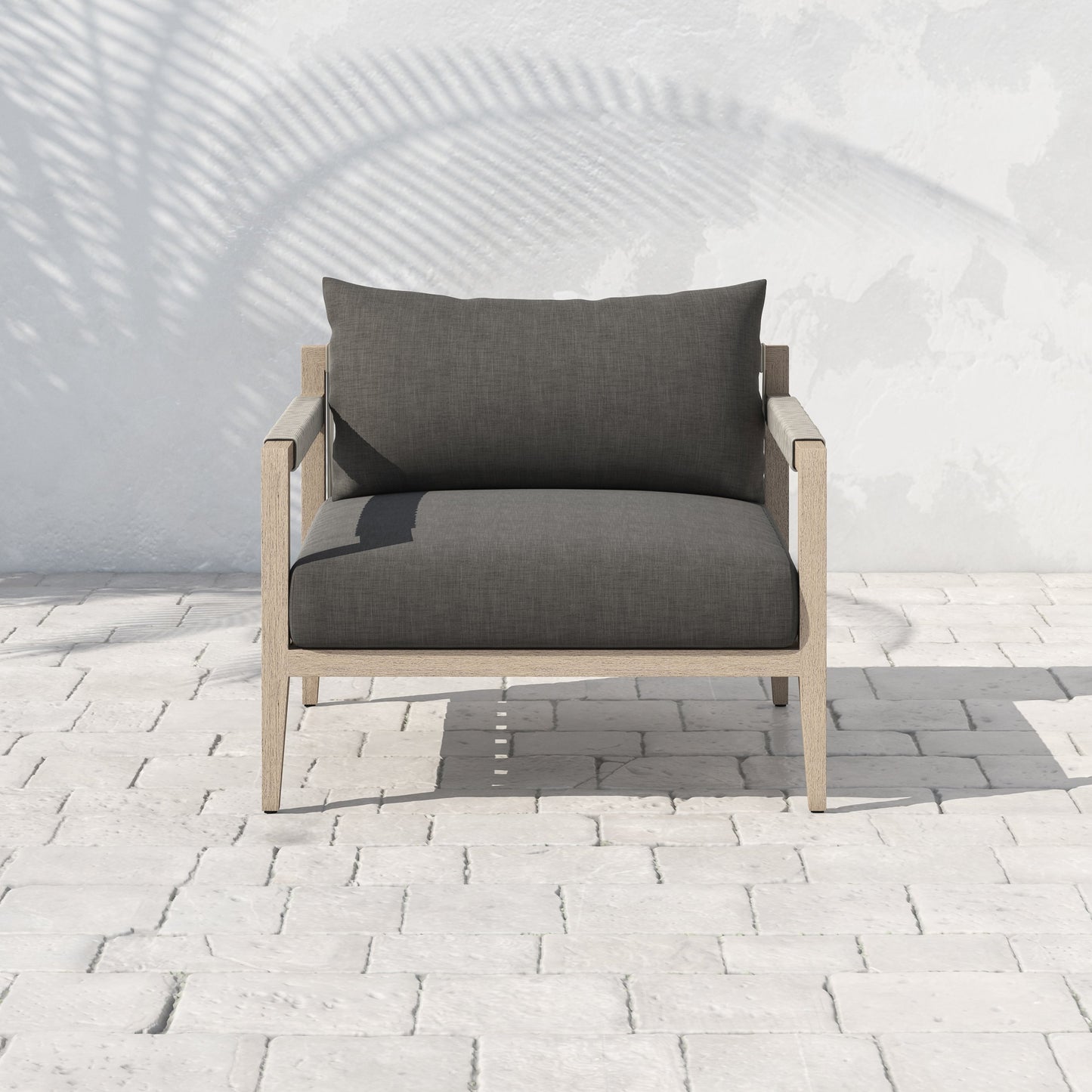 004 SR-712988 | Additional Silo | Sherwood Outdoor Chair, Washed Brown by Four Hands. Made from 100% olefin, solid fsc®-certified teak, 100% polypropylene in a coastal style.