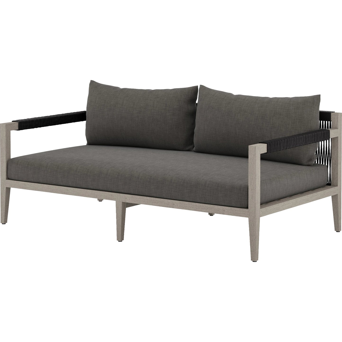 002 SR-712993 | Primary Silo | Sherwood Outdoor Sofa, Weathered Grey by Four Hands. Made from 100% olefin, solid fsc®-certified teak, 100% polypropylene in a coastal style.